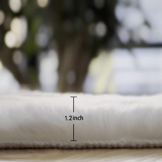 ORINOVA White Faux Fur Round Rug 4ft Fluffy Rabbit Fur Rug Machine Washable - Image 2