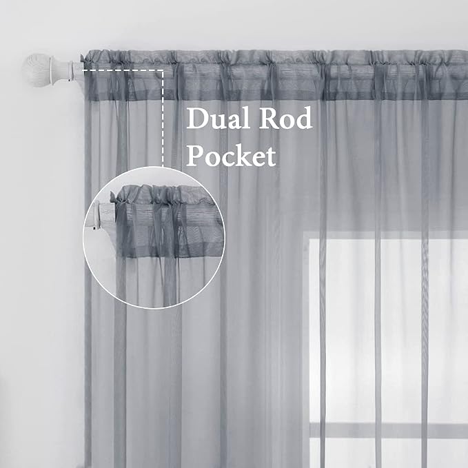 MIULEE 2 Panels Sheer Curtains for Living Room 54X45 Inch Dark Grey | Window - Image 2