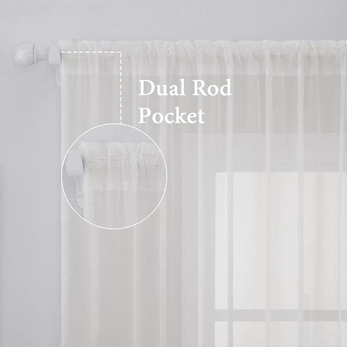 MIULEE 2 Panels Sheer Curtains for Living Room 54 X 54 Inches Ivory | Sheer - Image 2