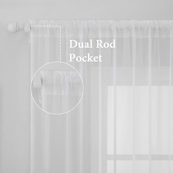 MIULEE White Window Sheer Curtains 2 Panels Width 38 x Length 72 Inches | Window - Image 3