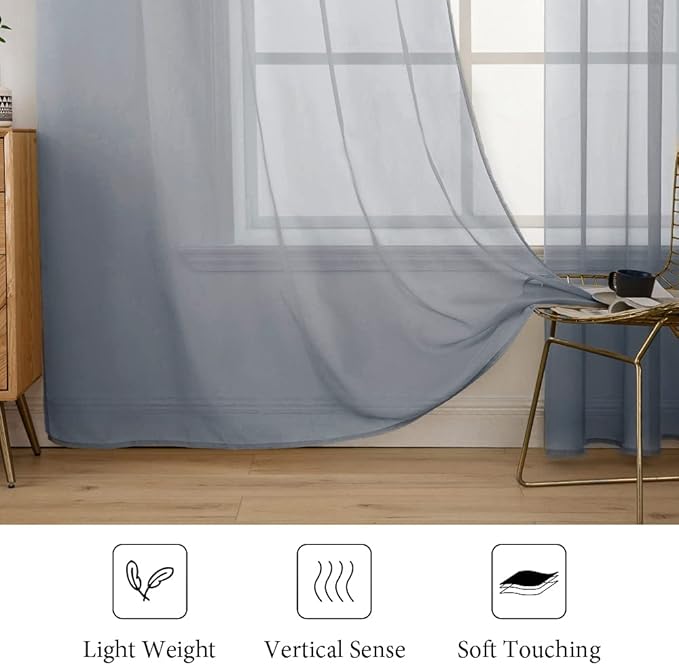 MIULEE 2 Panels Sheer Curtains for Living Room 54X45 Inch Dark Grey | Window - Image 4