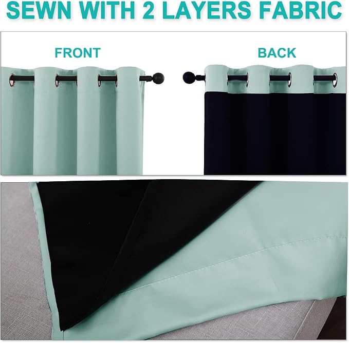 NICETOWN Aqua Blue 100% Blackout Curtain Set, Thermal Insulated & Energy - Image 5