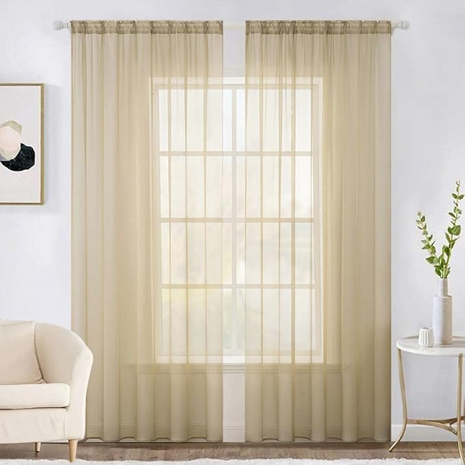 MIULEE 2 Panels Sheer Curtains for Living Room 54 X 108 Inches Beige | Window by MIULEE