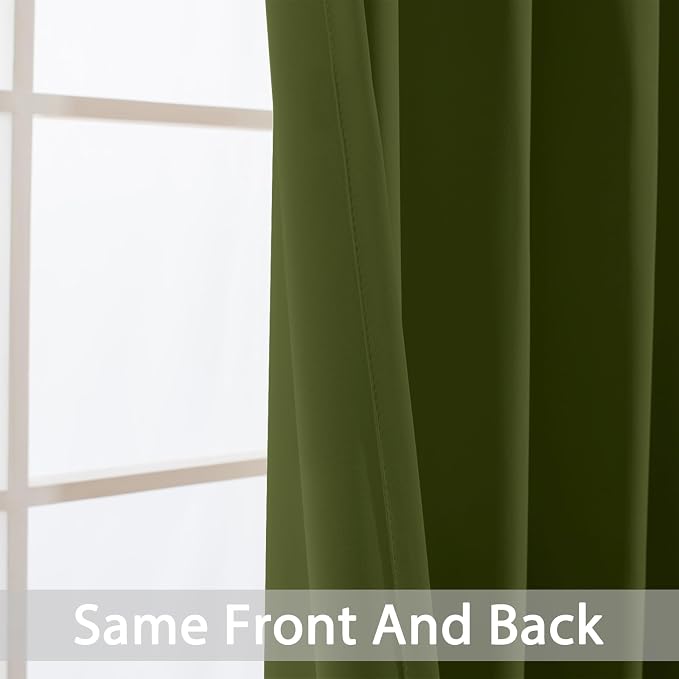 Yakamok Room Darkening Curtains 52x72 inch Length Olive Green-Living Room | 2 - Image 3