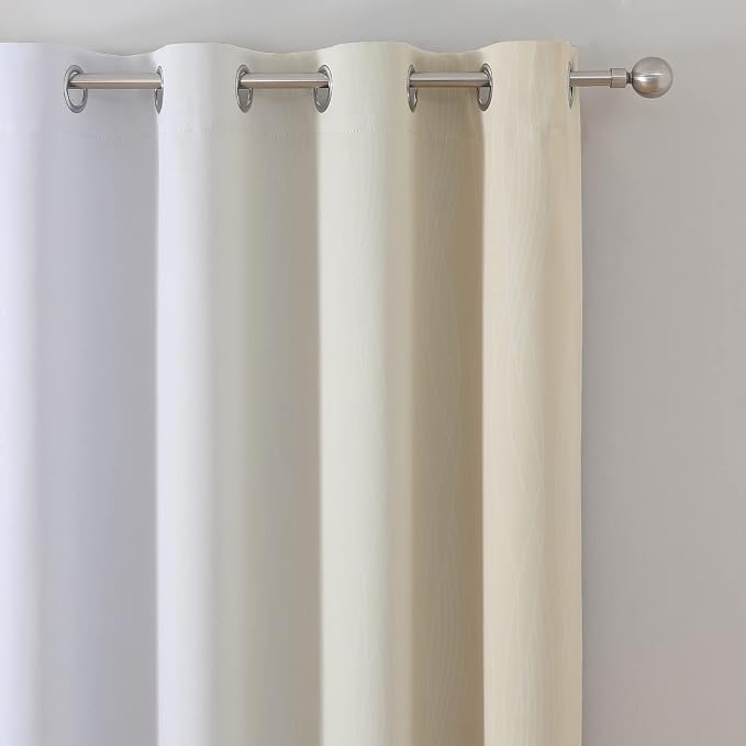 Beige and Greyish White Ombre Blackout Curtains Living Room 90 Inches Long | - Image 4