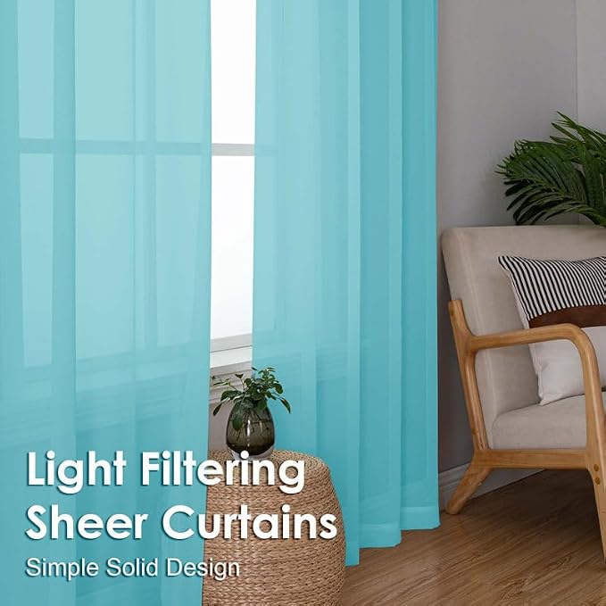 Aqua Sheer Curtains 96 Inches Long 2 Panels - Image 4
