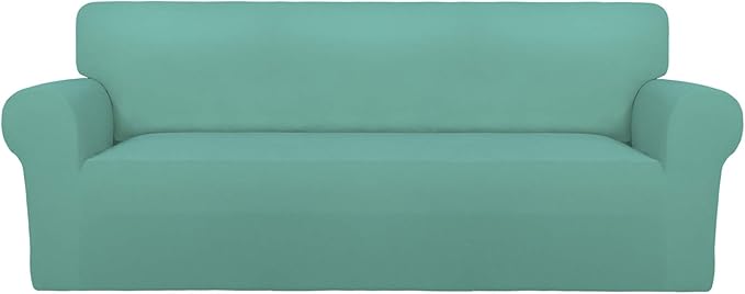 PureFit Stretch Oversized Couch Covers Fleece Sofa Slipcovers Cyan | 1-Piece by PureFit