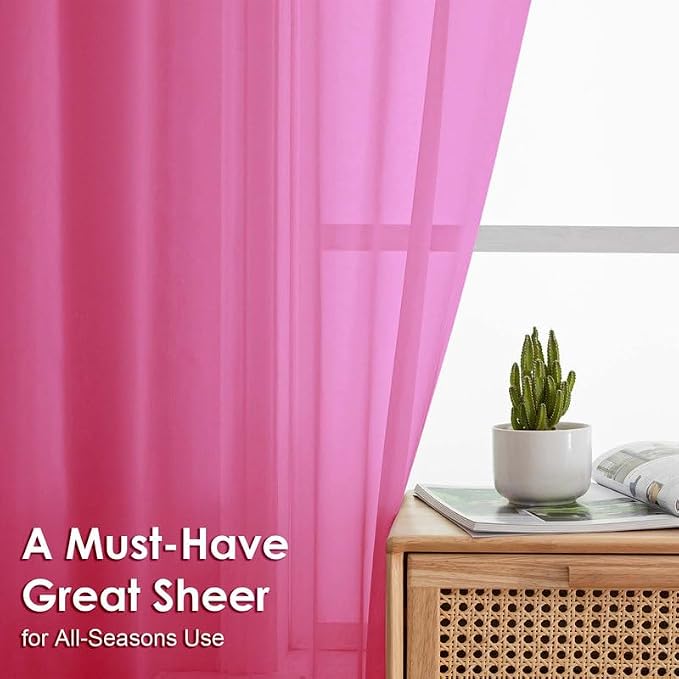 Hot Pink Sheer Curtains 72 Inches Long 2 Panels - Image 2