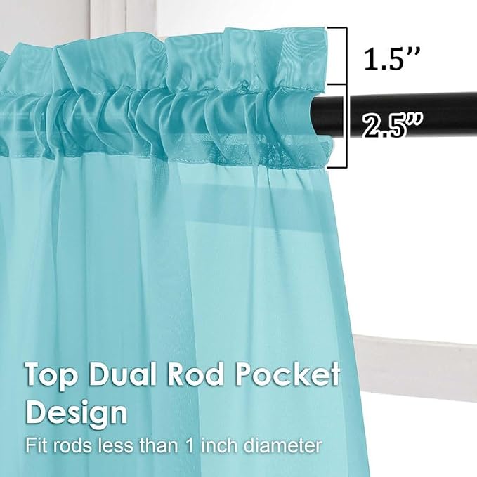 Aqua Sheer Curtains 96 Inches Long 2 Panels - Image 3