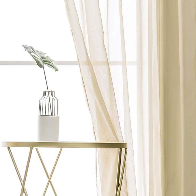 MIULEE 2 Panels Sheer Curtains for Living Room 54 X 96 Inches Beige | Window - Image 5