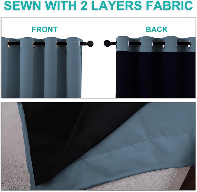 NICETOWN Full Shading Curtains for Windows, Smoky Blue, 52 inches W x 95 inches - Image 5