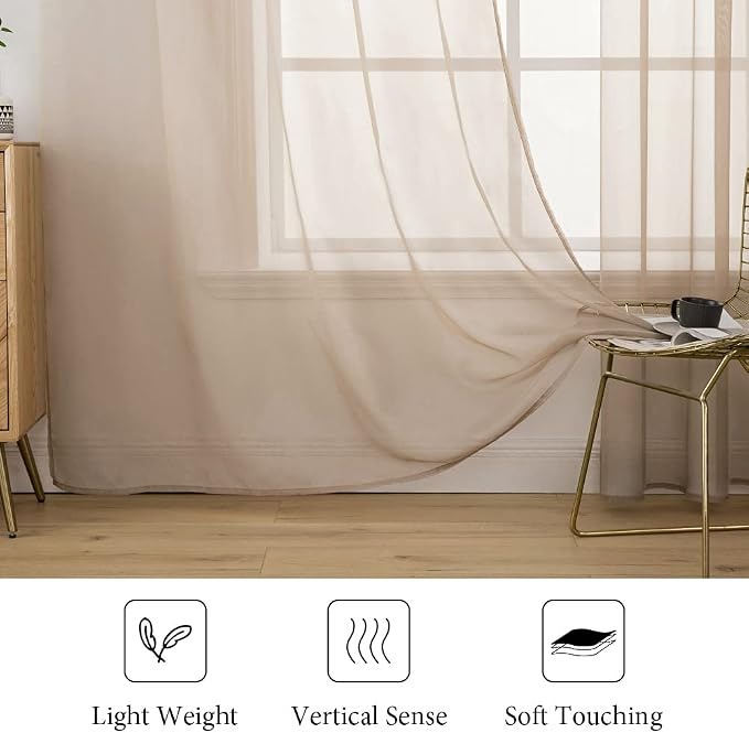 MIULEE 2 Panels Sheer Curtains for Living Room 54 X 96 Inches Brown | Window - Image 4