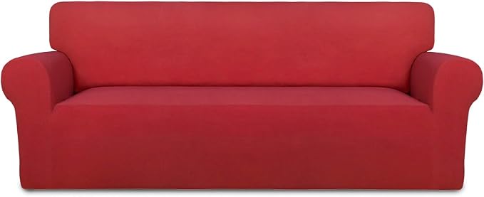 PureFit Stretch Oversized Couch Covers Fleece Sofa Slipcovers Red | 1-Piece by PureFit