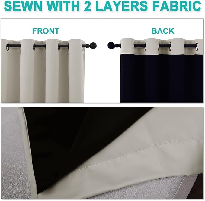 NICETOWN Natural 100% Blackout Lined Curtains, 1 Pair, 2 Thick Layers Narrow - Image 5