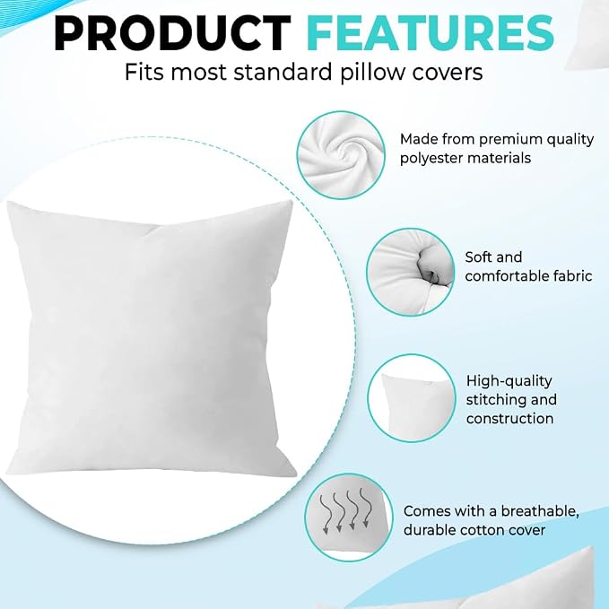 QUBA LINEN 18 x 18 Throw Pillow Insert - Image 3