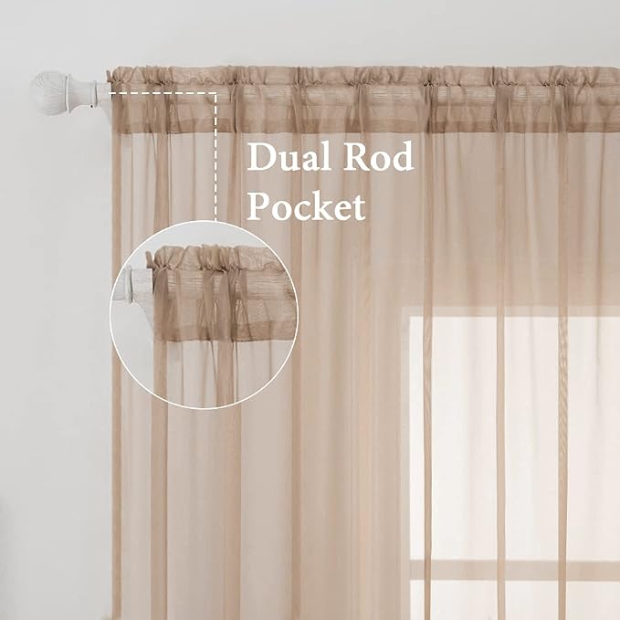 MIULEE 2 Panels Sheer Curtains for Living Room 54 X 90 Inches Brown | Window - Image 2