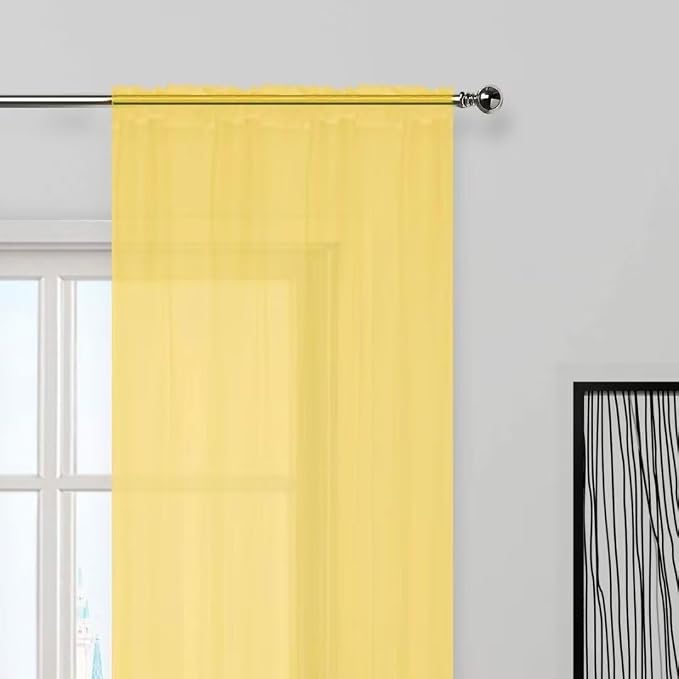 SpaceDresser Yellow Sheer Curtains 4 Panels Rod Pocket Semi-Sheer Curtain 54 - Image 3
