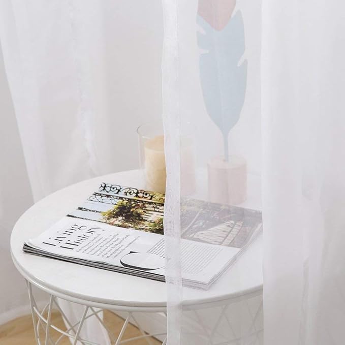 MIULEE Short White Sheer Curtains 45 Inches Long, 54 X 45 Inches, 2 Panels | - Image 6