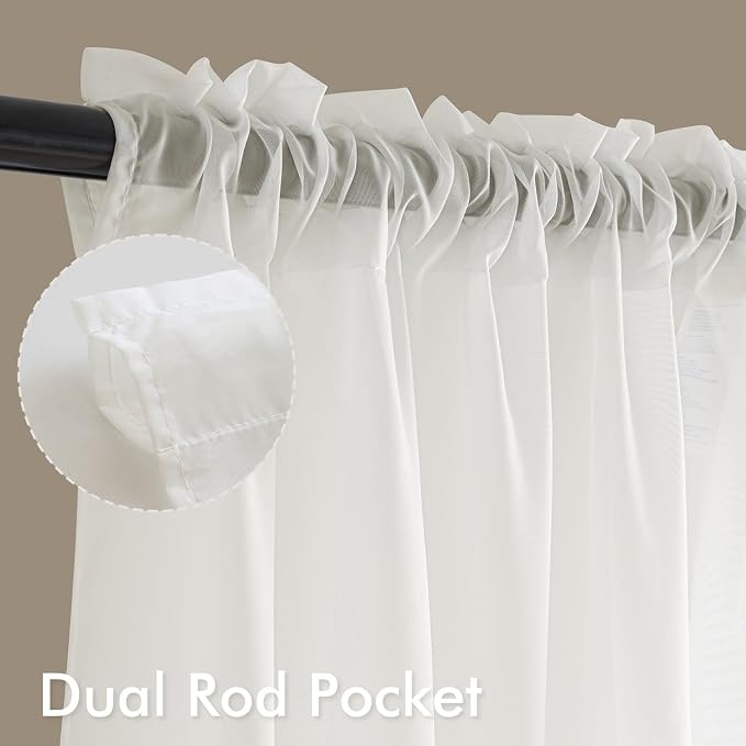 MIULEE Ivory Sheer Curtains 96 Inches Long 4 Panels 42 x 96 Inches | Light - Image 3