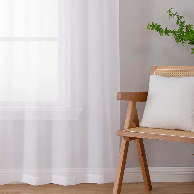 White Sheer Curtains for Bedroom Living Room 96 Inches Long 2 Panels, Modern - Image 9