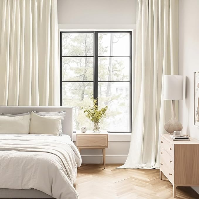 MIULEE Beige White Back Tab Blackout Curtains 52x90 Inch Long 2 Panels Set | - Image 2