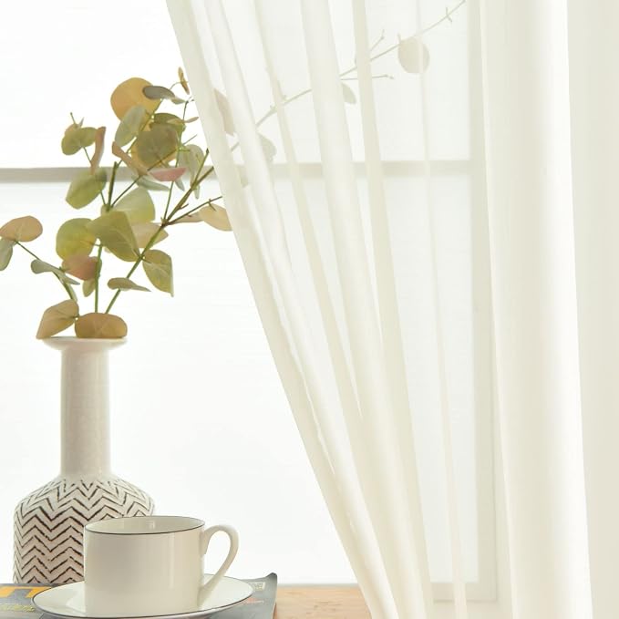 SpaceDresser Basic Rod Pocket Sheer Voile Window Curtain Panels White 1 Pair 2 - Image 3