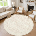Round Area Rug Living Room: 8ft Washable Carpet Retro Beige | Vintage Boho by Luxturiy