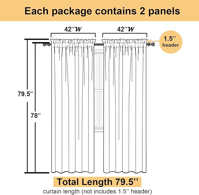 Taupe Sheer Curtains 78 Inches Long 2 Panels, Elegant Light Filtering Voile - Image 3