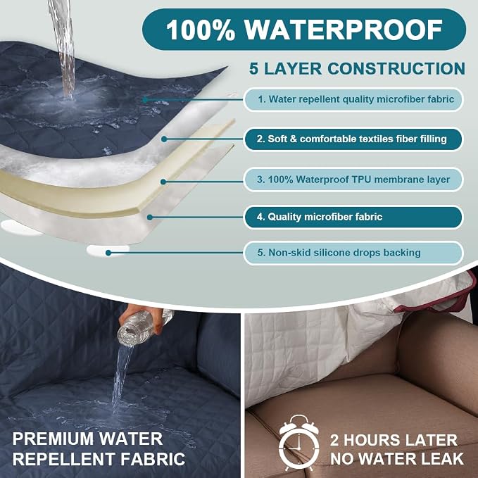 Turquoize 100% Waterproof Sofa Covers Chaise Lounge L Shape Sofa Protector Slip - Image 3