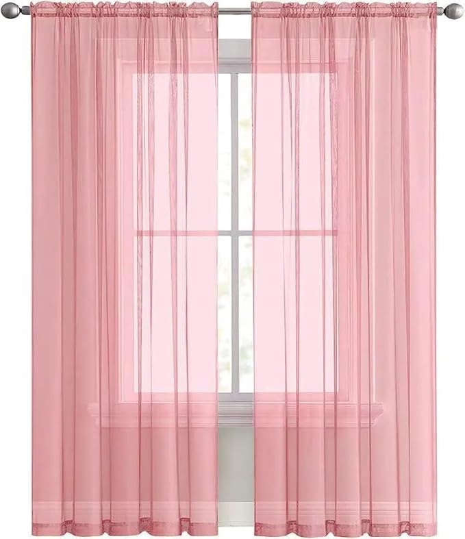 SpaceDresser Sheer Blush Curtains 4 Panels Rod Pocket Semi-Sheer Curtain 108 - Image 8