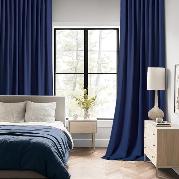 MIULEE Navy Blue Back Tab Blackout Curtains 52x102 Inch Long 2 Panels Set | Rod - Image 2