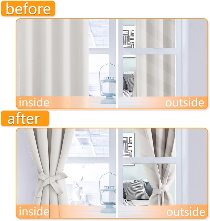 Blackout Curtains for Bedroom, 52 x 63 Inches Length Ivory 2 Panels | Thermal - Image 4