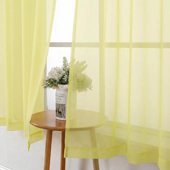 Goose Yellow Sheer Curtains 63 Inch Length 2 Panels, Light Filtering Voile - Image 4