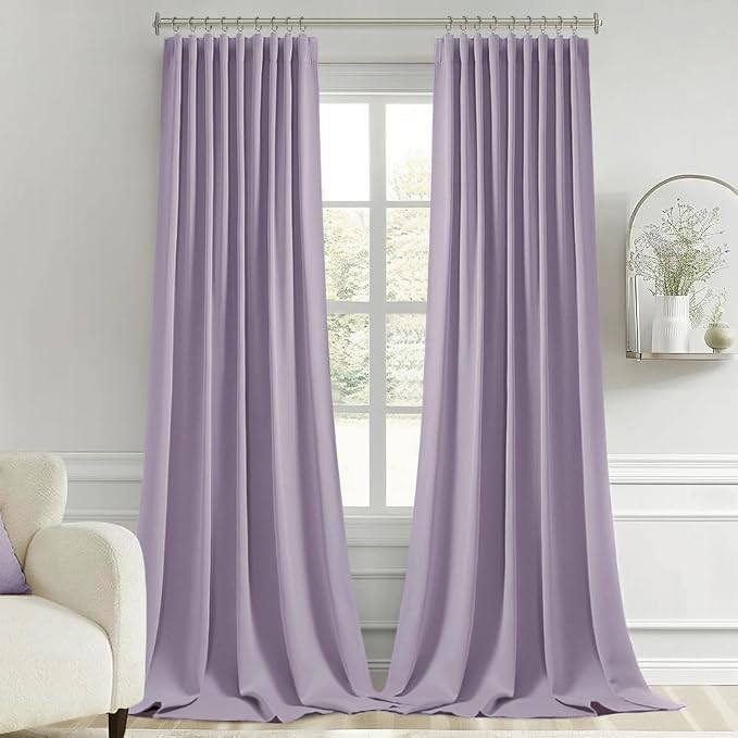 MIULEE Lilac Back Tab Blackout Curtains 52x102 Inch Long 2 Panels Set | Rod - Image 9