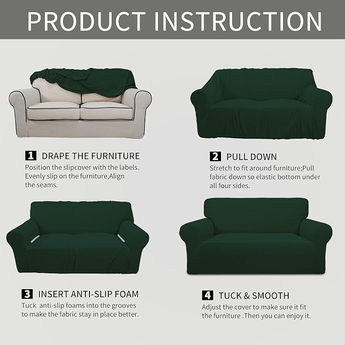 Easy-Going Stretch Oversized Sofa Couch Slipcover Washable Dark Green | 1-Piece - Image 8