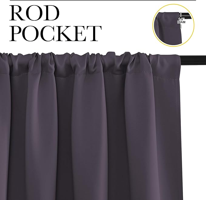 NICETOWN Bedroom Curtains Blackout Draperies, 1 Pair, 34-inch W x 63-inch L - Image 2