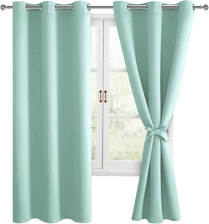 Room Darkening Window Curtains for Bedroom 2 Panels Aqua 38x63 Inch | Thermal by Hiasan
