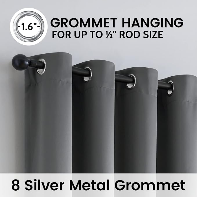 SimpleHome Grey 100% Blackout Curtains Room Darkening Living Room 63 Inch | - Image 6