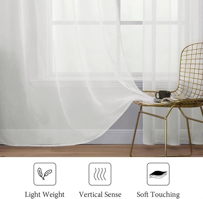 MIULEE 2 Panels Sheer Curtains for Living Room 54 X 54 Inches Ivory | Sheer - Image 4