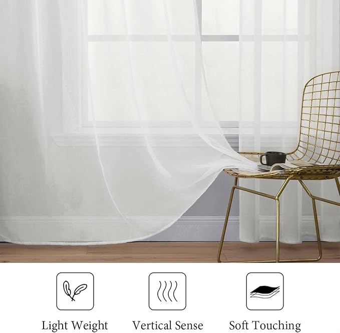 MIULEE 2 Panels Sheer Curtains for Living Room 54 X 90 Inches Ivory | Window - Image 4