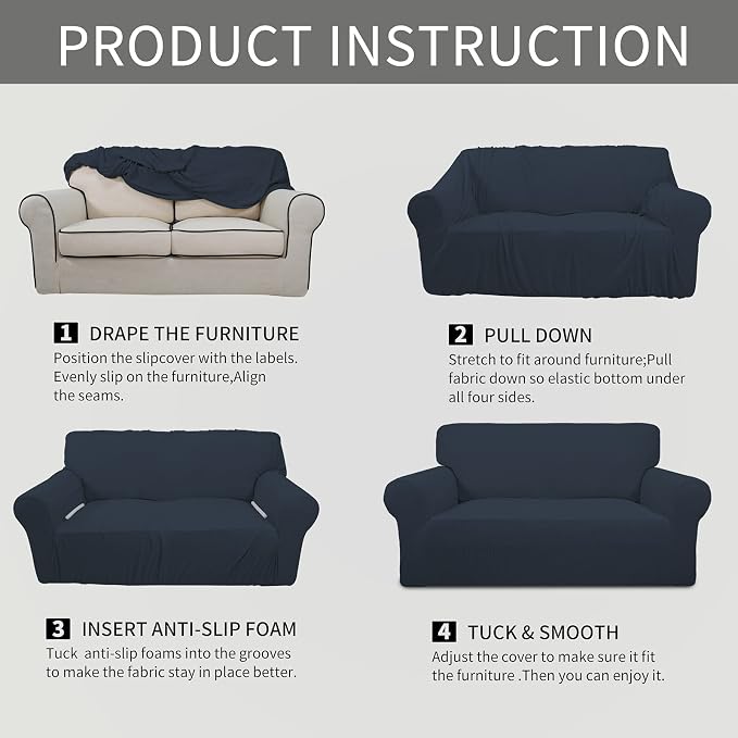 Easy-Going Stretch Oversized Loveseat Couch Covers Washable Dark Blue | 1-Piece - Image 6