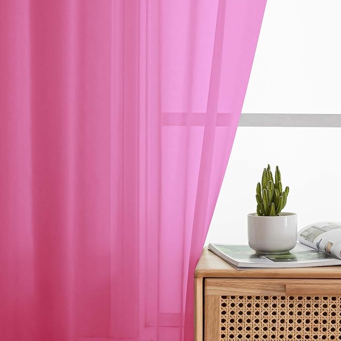 Hot Pink Sheer Curtains 84 Inches Long 2 Panels Set - Image 6