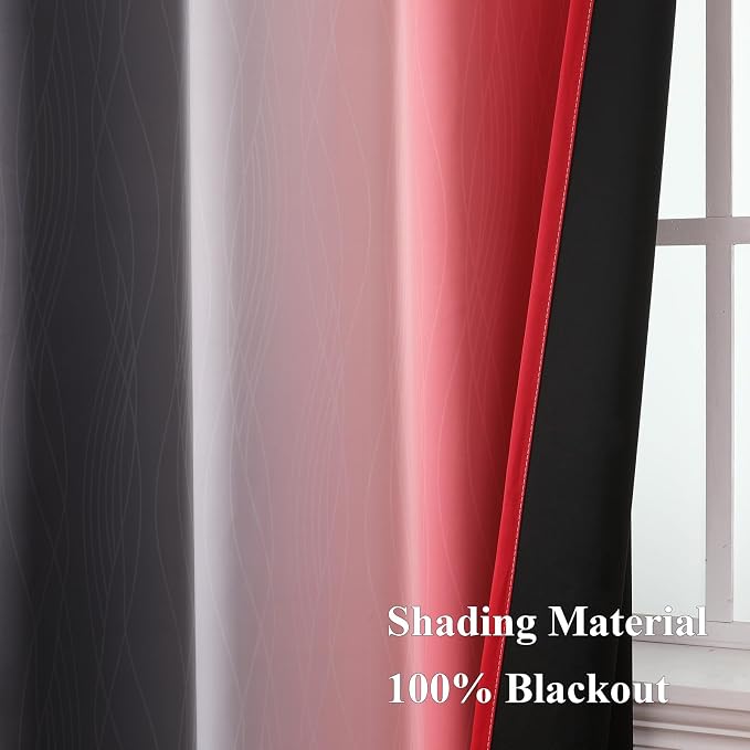 Red and Black Ombre Blackout Bedroom Curtains 84 Inch Long | Room Darkening - Image 5