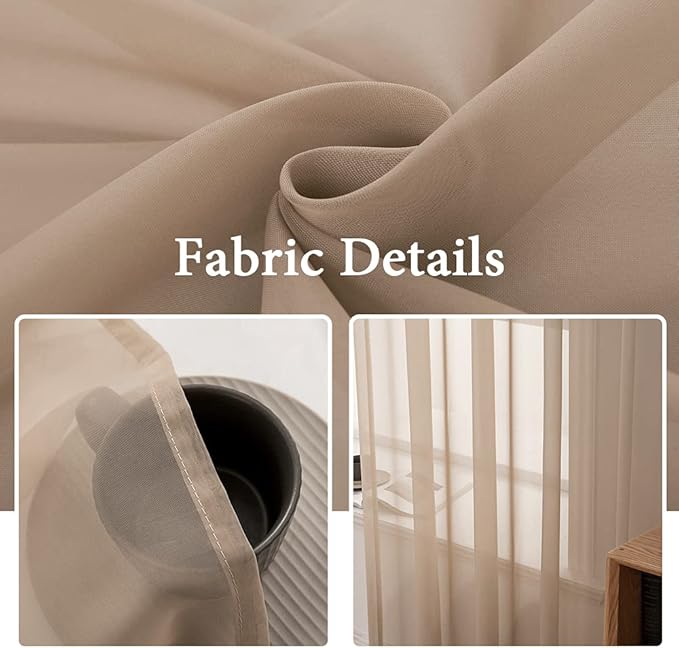 MIULEE 2 Panels Sheer Curtains for Living Room 54 X 54 Inches Brown | Sheer - Image 3