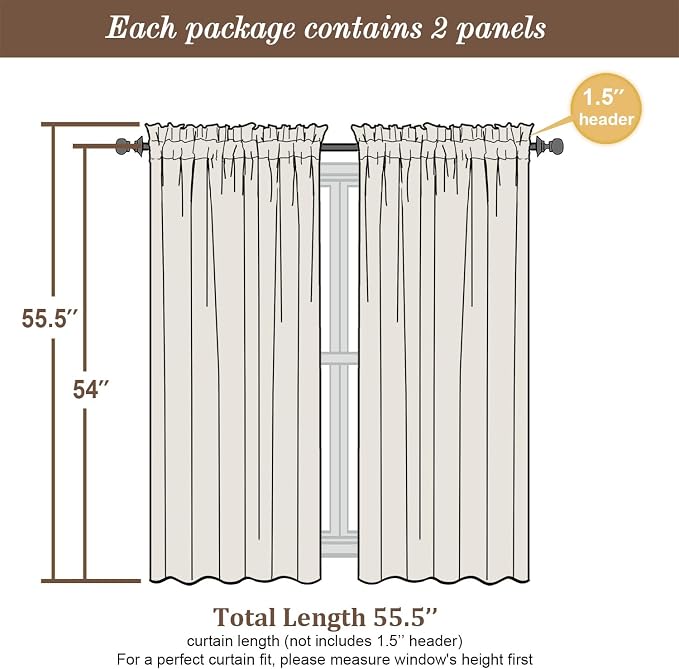 Chyhomenyc Sheer Curtains 54 Inch Long 2 Panels Set, Light Filtering Short Soft - Image 3