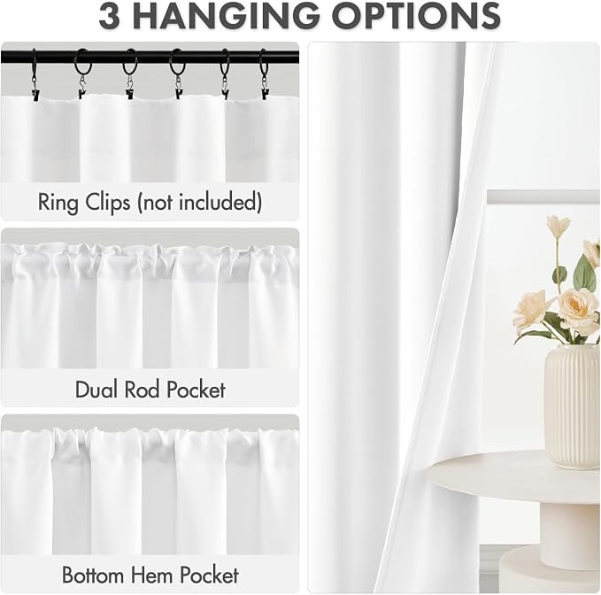 MIULEE 4 Panels Set Pure White Blackout Curtains 63 Inch Length Bedroom | - Image 3