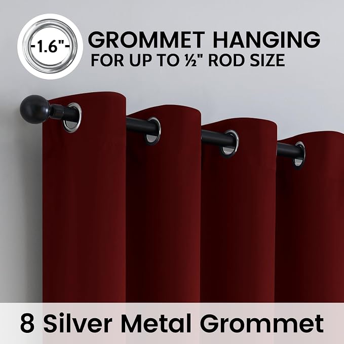 SimpleHome Burgundy Red 100% Blackout Curtains Room Darken Living Room 63 | - Image 6
