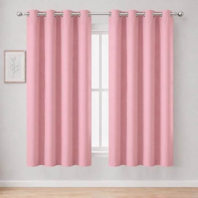 Pink Blackout Curtains/52 x 45 Inch Length Kids Curtains/Set of 2 Panels by Lemomo