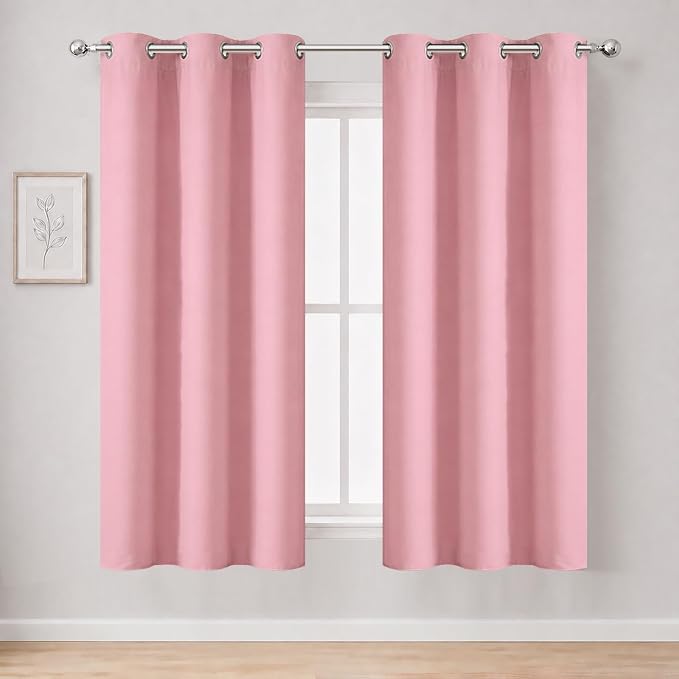 Pink Blackout Curtains 40 x 63 Inch Length/Set of 2 Curtain Panels/Thermal by Lemomo