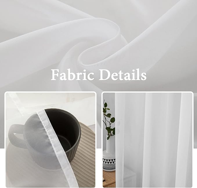 MIULEE Short White Sheer Curtains 45 Inches Long, 54 X 45 Inches, 2 Panels | - Image 3